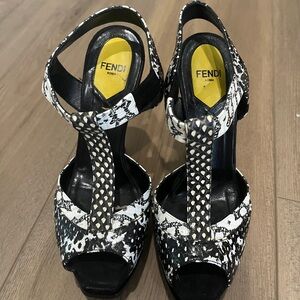 Fendi Black and White Snakeskin Heels